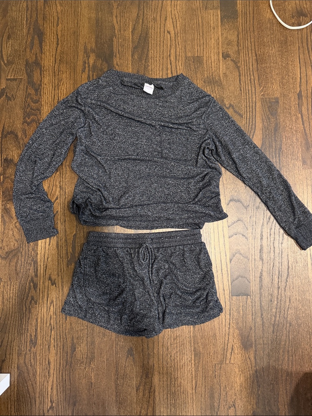 Target Heathered Charcoal Lounge Set - Long Sleeve Top & Drawstring Shorts